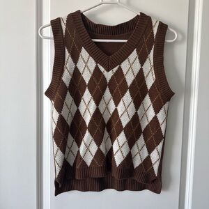 Brown Argyle Knit Sweater Vest - Women's